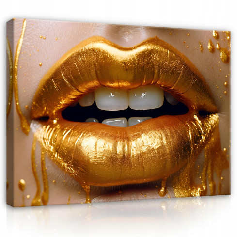 Bild KVINNANS ANSIKT MED GULDA LINSER på duk 60x40
