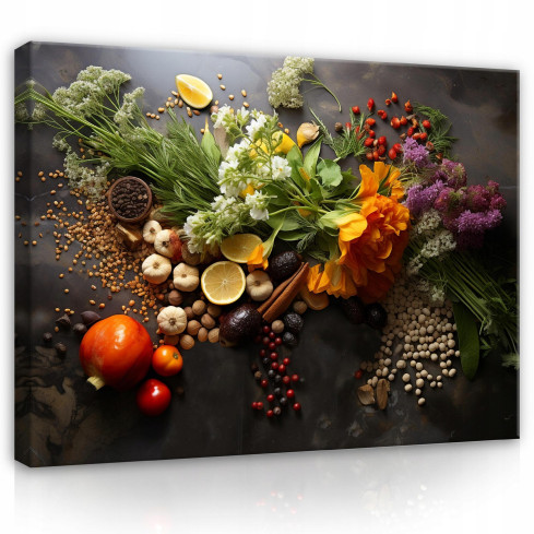KITCHEN SPICES & HERBS Målning på duk Vägg Stor 60x40