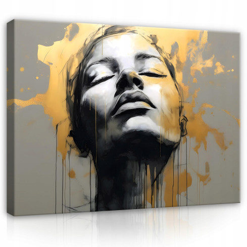 Image WOMAN'S FACE ABSTRACT Grå Guld 120x80