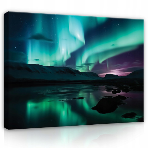 väggmålning aurora borealis natt bergsutsikt sovrum vardagsrum 120x80
