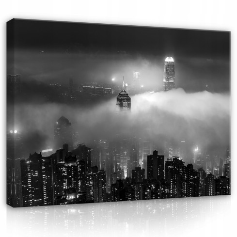 Bild CITY NIGHT MIST på duk Vägg 120x80