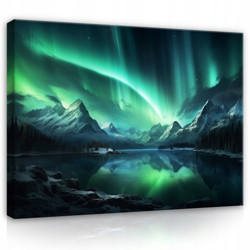 målning aurora berg turkos natur på canvas vägg sovrum vardagsrum 120x80