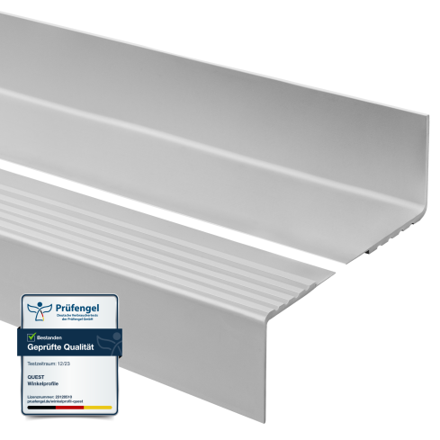 Halkfri trappkantlist PVC 40x60 mm, trapprofil RDD, gr&aring;, 150 cm