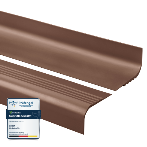 Halkfri trappkantlist PVC 40x42 mm, trapprofil RDT, brun, 150 cm
