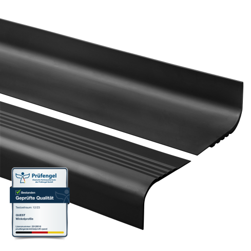 Halkfri trappkantlist PVC 40x42 mm, trapprofil RDT, svart, 150 cm
