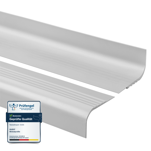 Halkfri trappkantlist PVC 40x42 mm, trapprofil RDT, gr&aring;, 150 cm