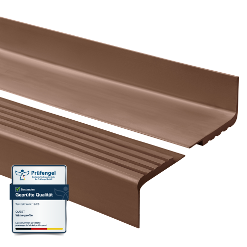 Halkfri trappkantlist PVC 42x40 mm, trapprofil RF, brun, 150 cm