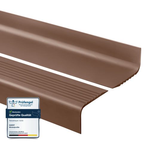 Halkfri trappkantlist PVC 70x40 mm, trapprofil RGPD, brun, 150 cm