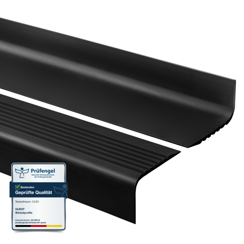 Halkfri trappkantlist PVC 70x40 mm, trapprofil RGPD, svart, 150 cm