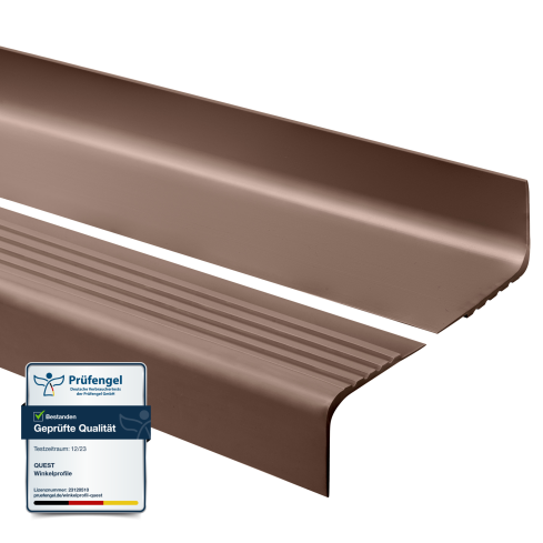 Halkfri trappkantlist PVC 50x45 mm, trapprofil RO, brun, 150 cm