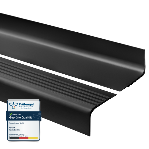 Halkfri trappkantlist PVC 50x45 mm, trapprofil RO, svart, 150 cm