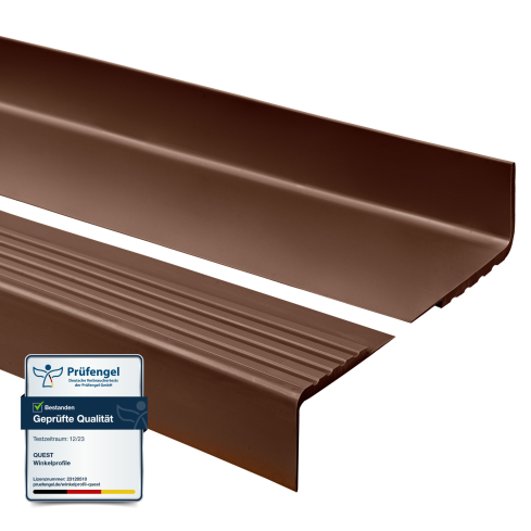 Halkfri trappkantlist PVC 40x40 mm, trapprofil RS, brun, 150 cm