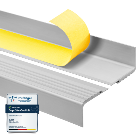 Halkfri trappkantlist PVC 48x42 mm, sj&auml;lvh&auml;ftande trapprofil med sj&auml;lvh&auml;ftande tejp PMW, gr&aring;