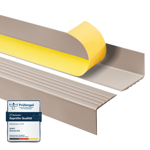 Halkfri trappkantlist PVC 50x42 mm, sj&auml;lvh&auml;ftande trapprofil med sj&auml;lvh&auml;ftande tejp RGP, beige