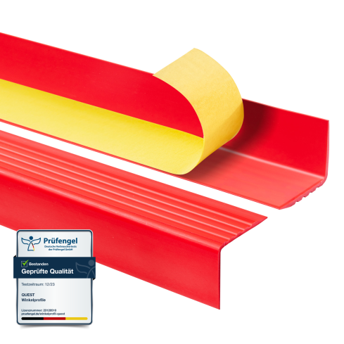 Halkfri trappkantlist PVC 50x42 mm, sj&auml;lvh&auml;ftande trapprofil med sj&auml;lvh&auml;ftande tejp RGP, R&ouml;d
