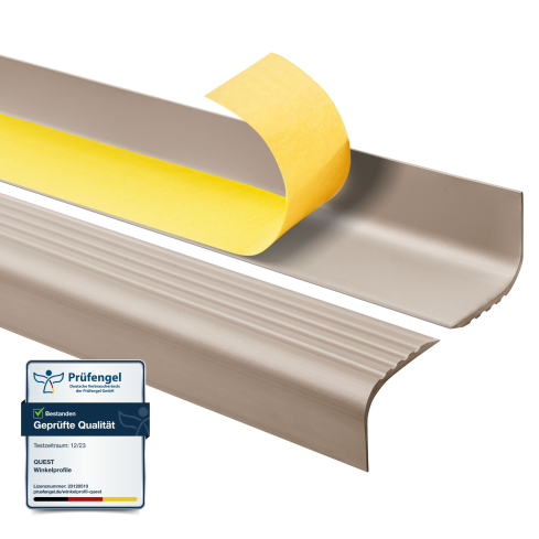 Halkfri trappkantlist PVC 52x40 mm, sj&auml;lvh&auml;ftande trapprofil med sj&auml;lvh&auml;ftande tejp RGPT, beige