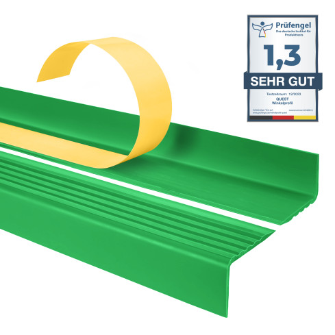 Halkfri trappkantlist PVC 40x25 mm, självhäftande trapprofil med självhäftande tejp ND, grön