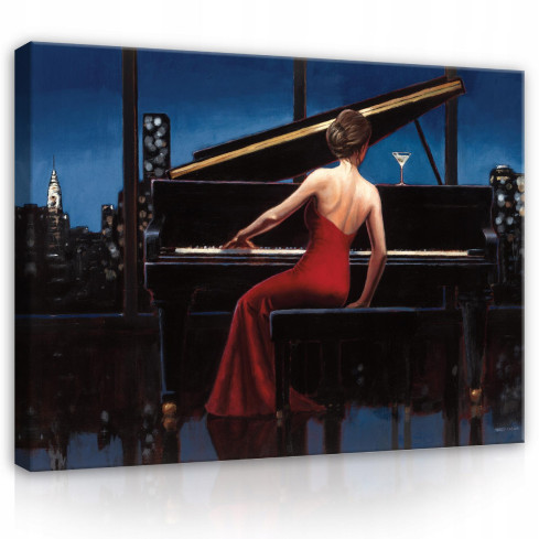 Canvasmålning Kvinna Musik Piano 100x70