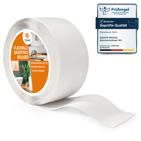 Golvlist sj&auml;lvh&auml;ftande PVC 100x25 mm, flexibel golvlist, sockelbr&auml;da sockel, vit