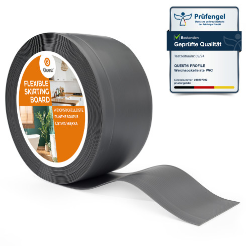 Golvlist sj&auml;lvh&auml;ftande PVC 100x25 mm, flexibel golvlist, sockelbr&auml;da sockel, m&ouml;rkgr&aring;