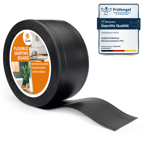 Golvlist sj&auml;lvh&auml;ftande PVC 100x25 mm, flexibel golvlist, sockelbr&auml;da sockel, svart