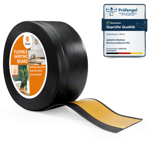 Golvlist självhäftande PVC 100x25 mm, svart självhäftande flexibel golvlist, sockelbräda sockel