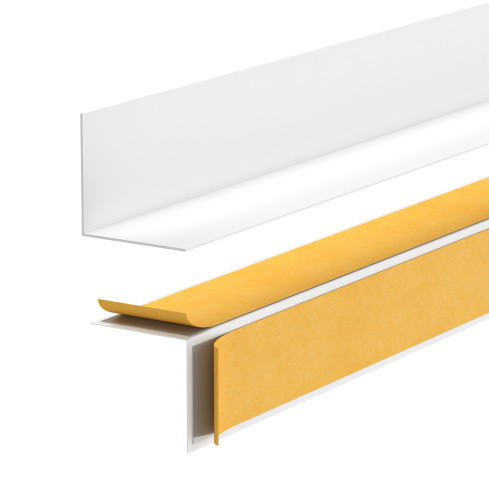 Minimalistisk sj&auml;lvh&auml;ftande PVC golvlist &ndash; h&aring;rd, vit