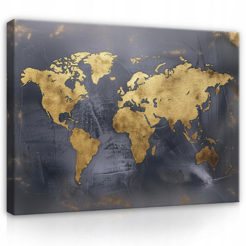 VÄRLDSBILD SVART GULD MODERN PÅ Väggtavla 120x80