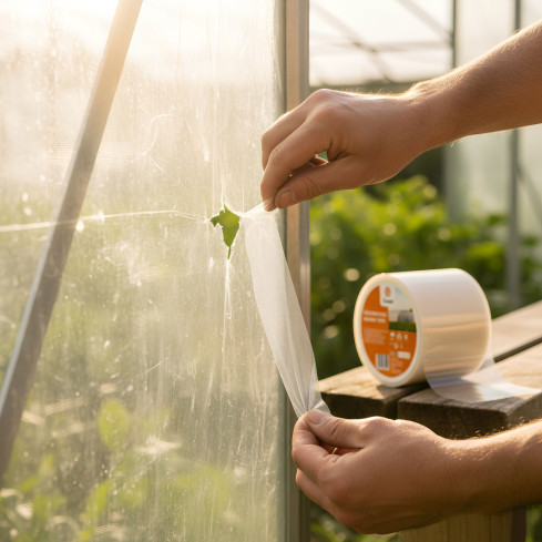 Självhäftande reparationstejp för trädgårdsfilm, 75 mm/15 m, transparent