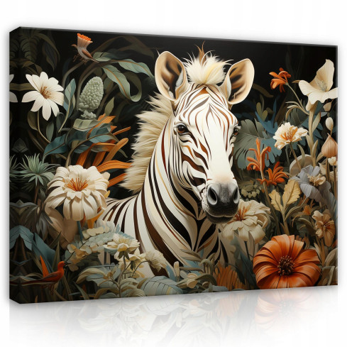 Image ZEBRA ANIMAL FLOWERS På Canvas Vägg Till Sovrum Vardagsrum 120x80