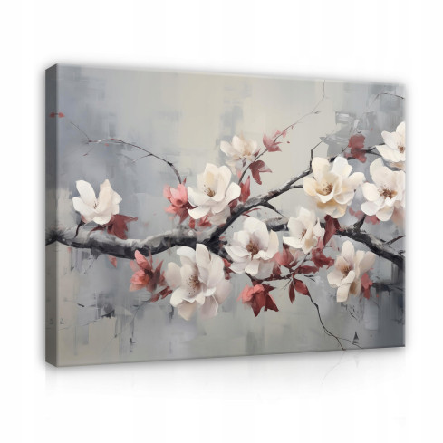 sovrumsmålning grå körsbärsblommor modern väggpanel 120x80