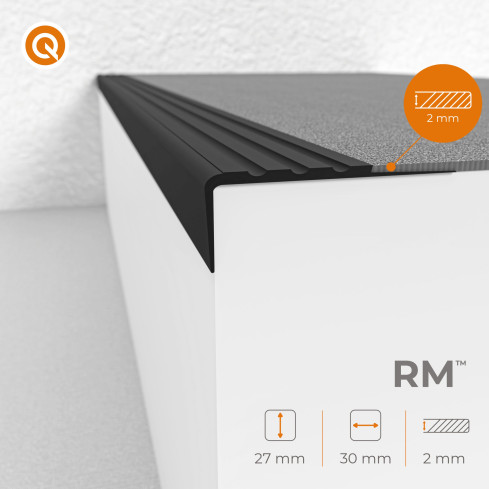 Halkfri trappkantlist PVC 30x27 mm, 150 cm, svart, trapprofil RM