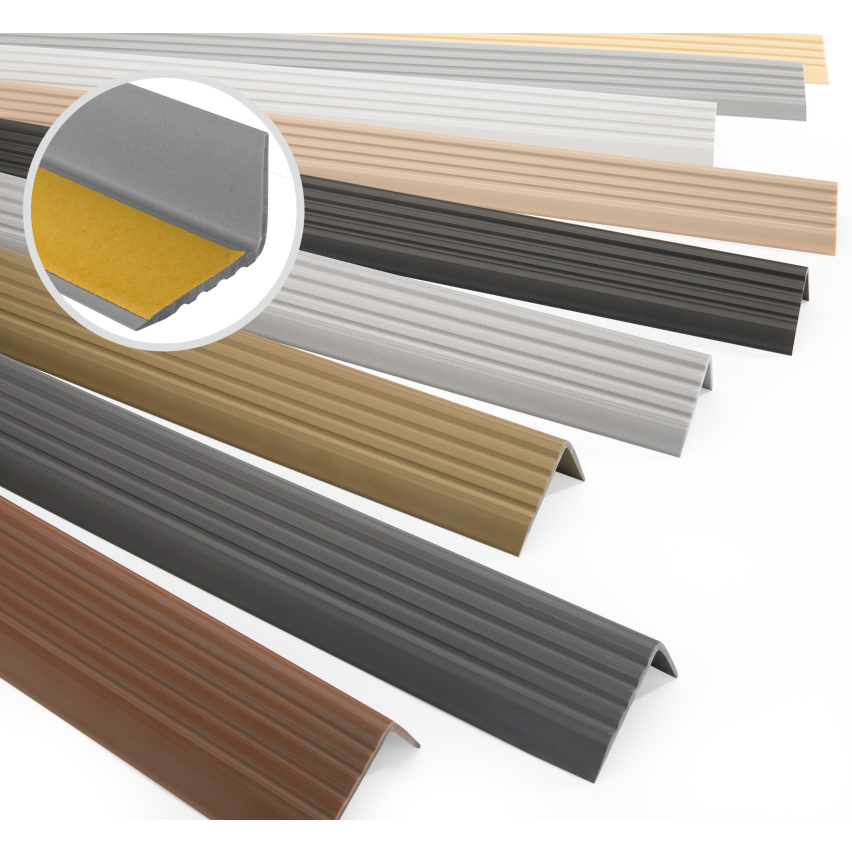 Halkfri trappkantlist PVC 40x25 mm, lila, självhäftande trapprofil med självhäftande tejp ND