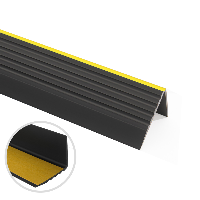 Halkskyddsprofil för trappor med självhäftande, varningsprofil, 55x40 mm, svart 