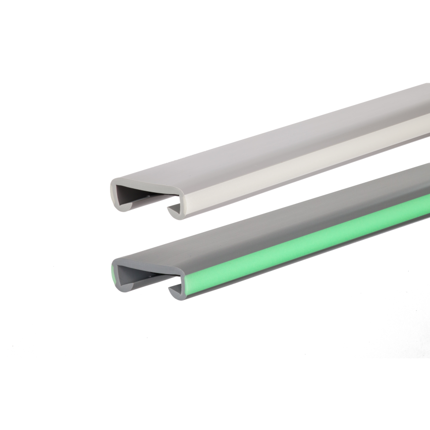 Ledstång trappa PVC FOTO 40x8 mm, 1 m, grå, fluorescerande handräcke i mjuk