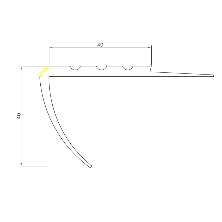 Anti-slip profil för trappor 40x40mm varning 150cm svart