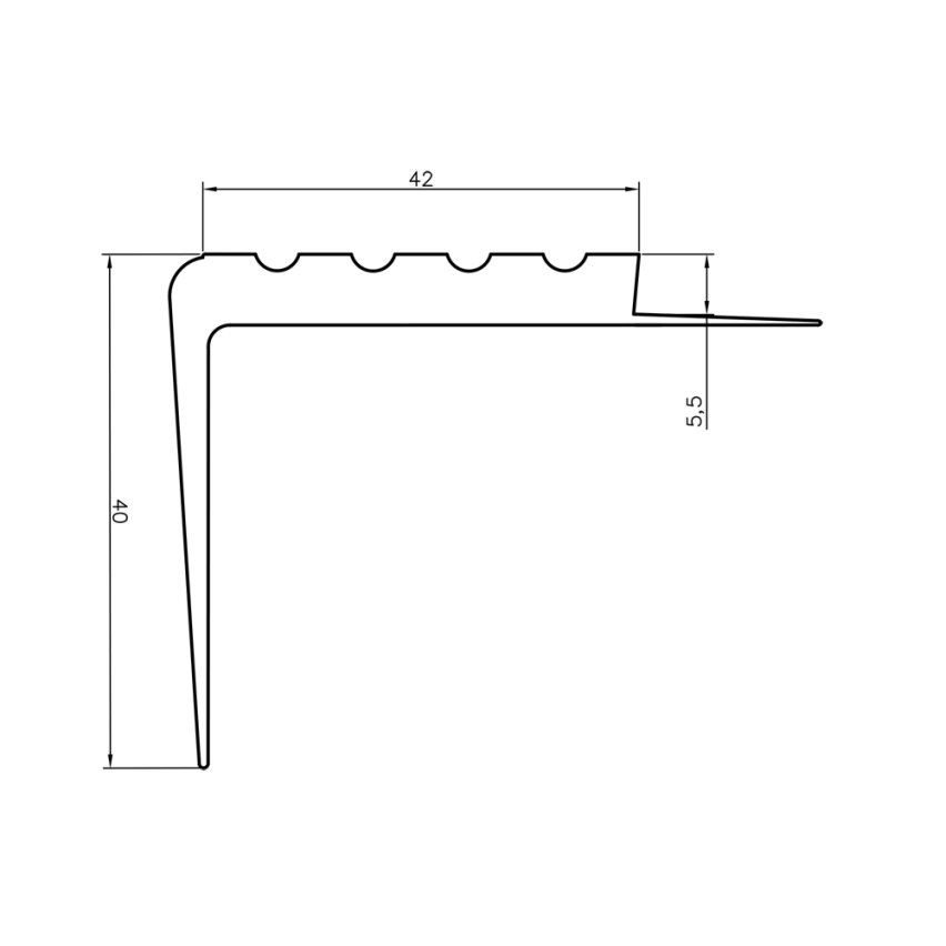 Antiglidprofil för trappor 42x40mm 150cm mörkgrå