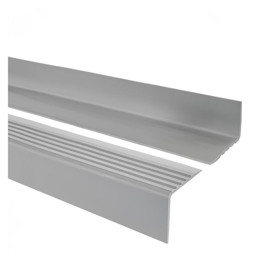 Halkfri trappkantlist PVC 50x42 mm, 150 cm, grå, trapprofil RGP