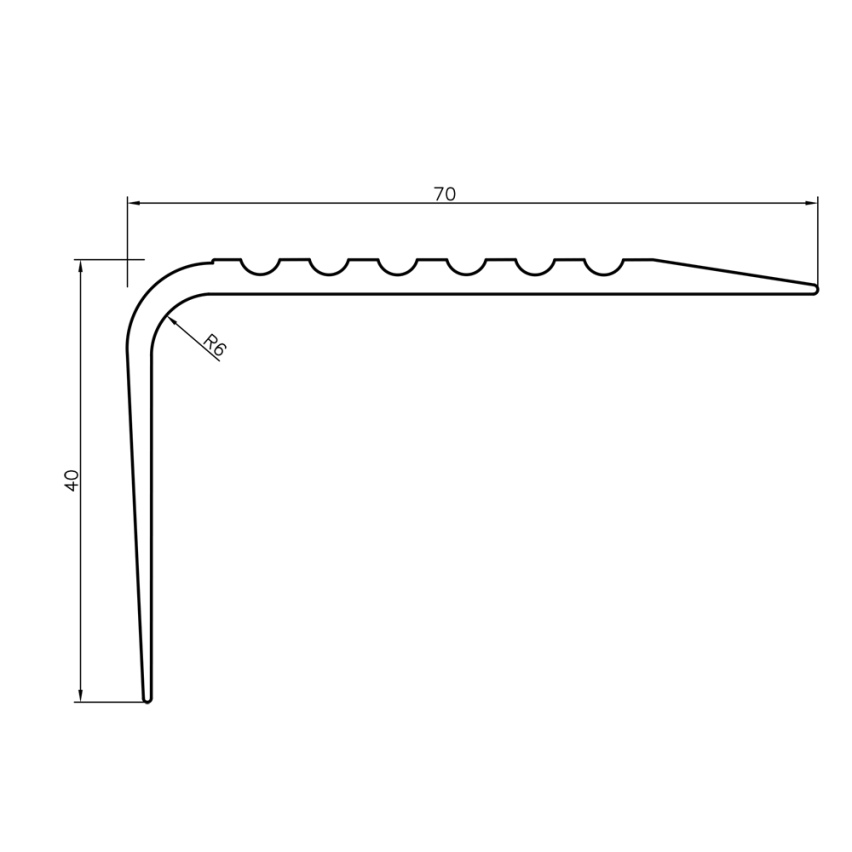 Antiglidprofil för trappor 70x40mm 150cm grå