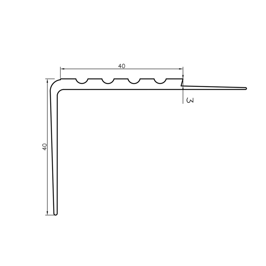 Anti-slip-profil för trappor 40x40mm 150cm grå