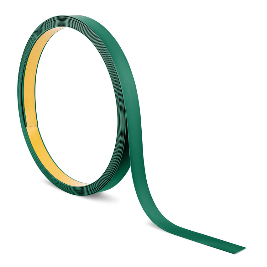 Plattstång av hård PVC med häftämne, grön, 10 m