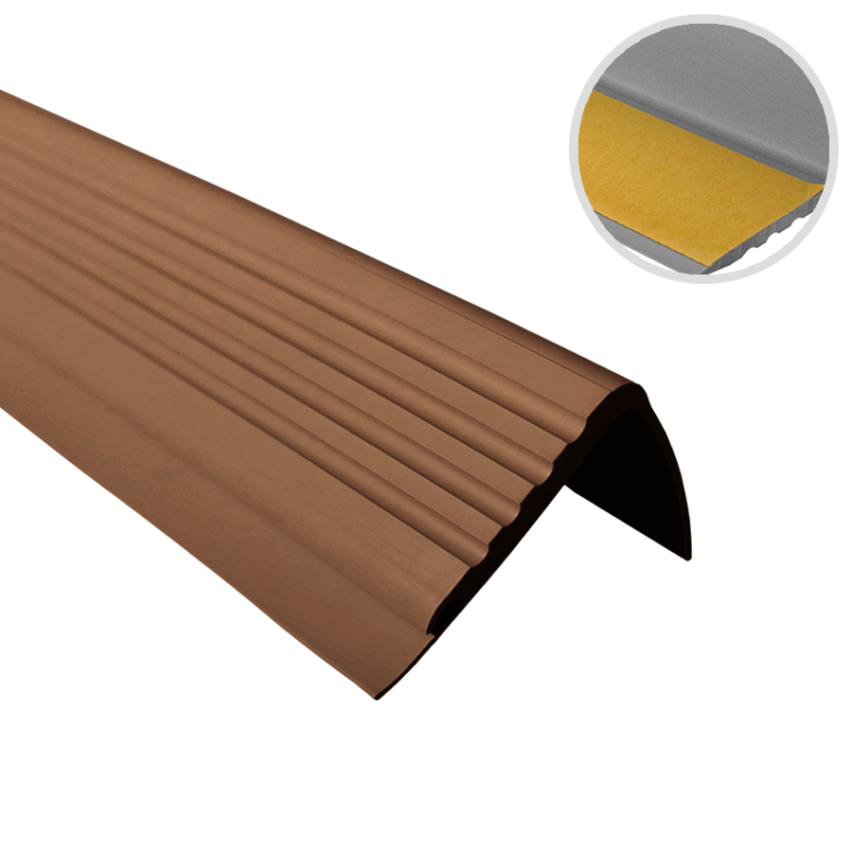 Antiglidprofil för trappor med klister, 48x42 mm, brun, 