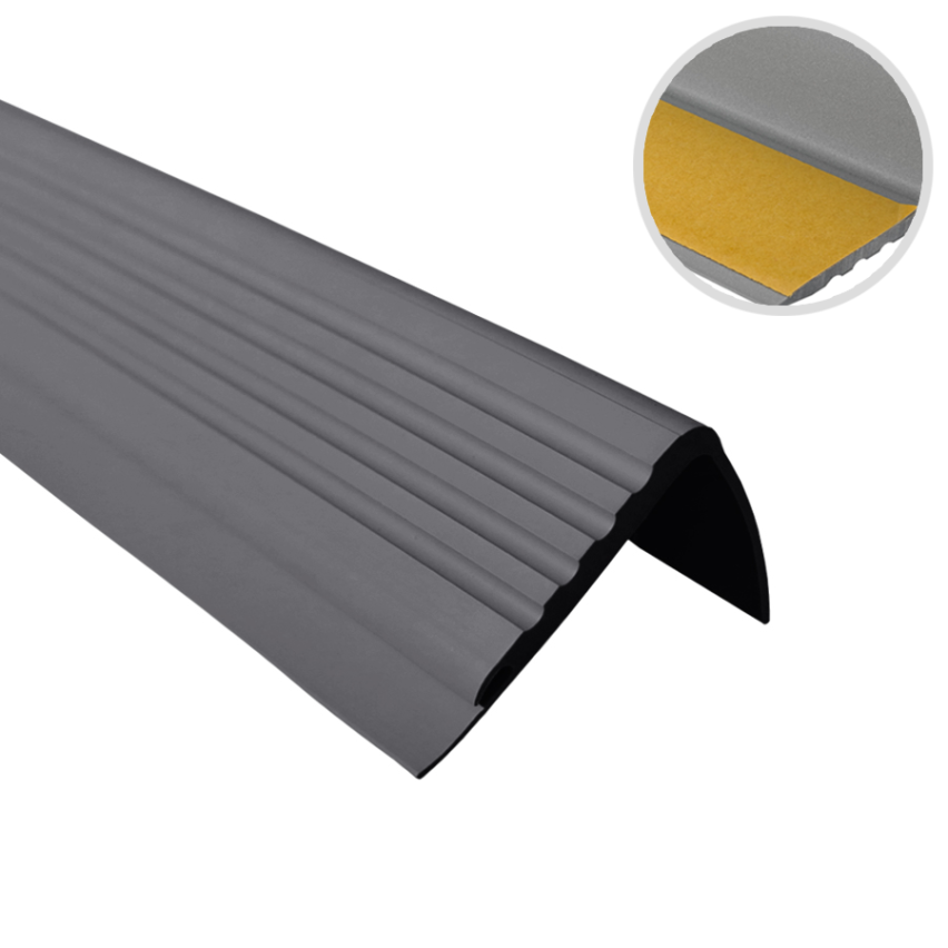 Anti-slip trappprofil med självhäftande, 48x42 mm, mörkgrå, 