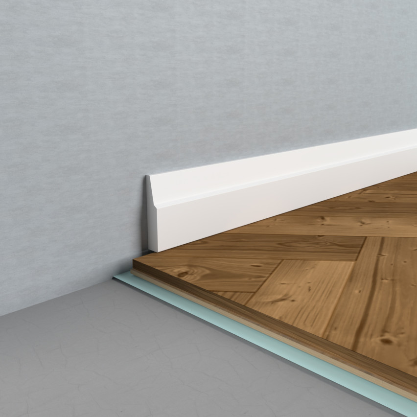 Självhäftande PVC golvlist, flexibel sockellist, fräst - modern 32mm, 5m, vit, RAL 9003
