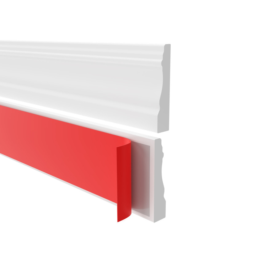 Självhäftande PVC golvlist, flexibel sockellist, fräst - retro 32mm, 5m, vit, RAL 9003