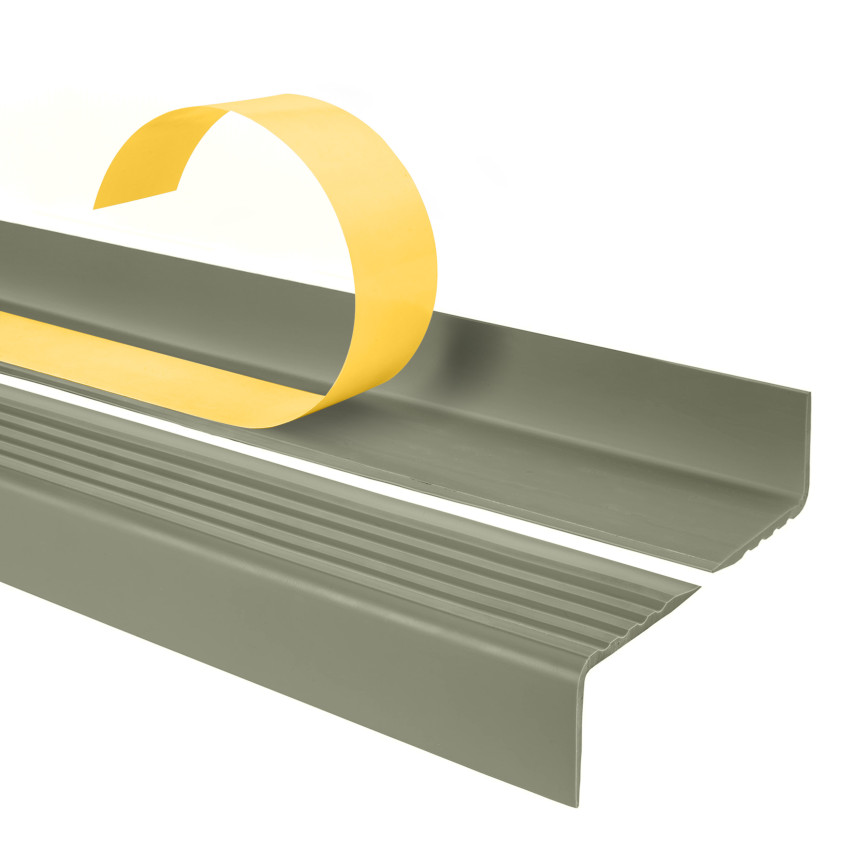 Halkfri trappkantlist PVC 40x25 mm, olivgrön, självhäftande trapprofil med självhäftande tejp ND