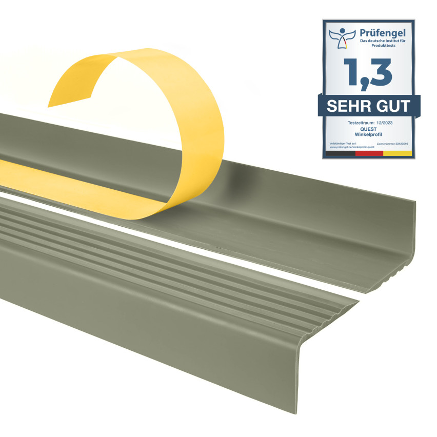 Halkfri trappkantlist PVC 40x25 mm, olivgrön, självhäftande trapprofil med självhäftande tejp ND