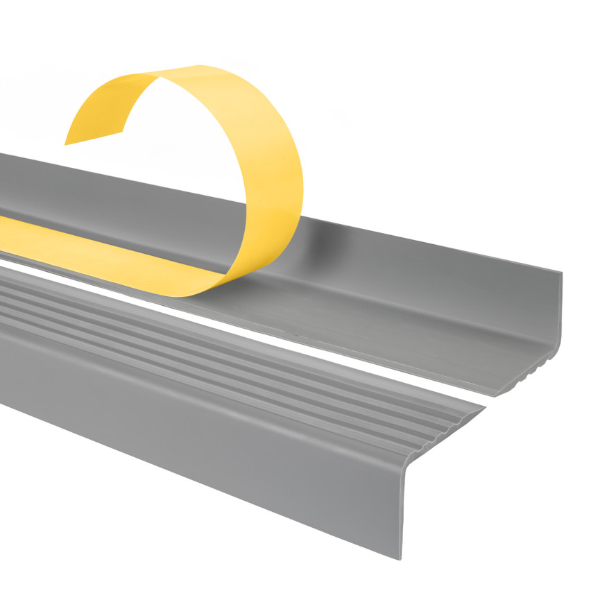 Halkfri trappkantlist PVC 40x25 mm, grå, självhäftande trapprofil med självhäftande tejp ND