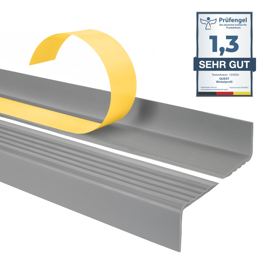 Halkfri trappkantlist PVC 40x25 mm, grå, självhäftande trapprofil med självhäftande tejp ND