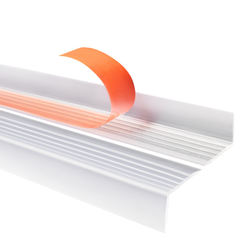 Halkfri trappkantlist PVC 40x25 mm, genomskinlig, självhäftande trapprofil med självhäftande tejp ND